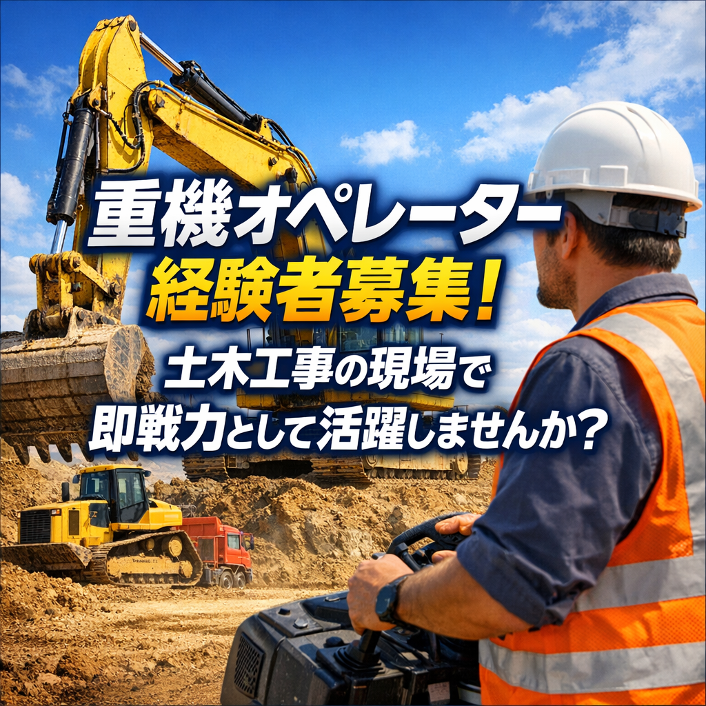 重機オペレーター経験者募集！土木工事の現場で即戦力として活躍しませんか？